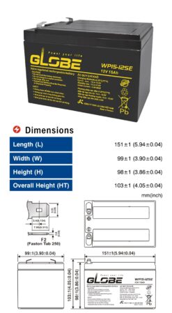 Bình Ắc Quy GLOBE 12V-15Ah (WP15-12SE)